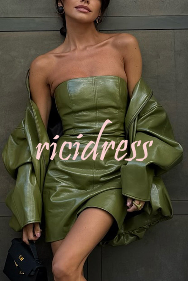 Sexy Tube Top Back Zipper Slim Leather Mini Dress