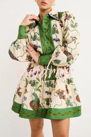 Celebrate Everyday Unique Print Color Match Balloon Sleeve Shirt Mini Dress