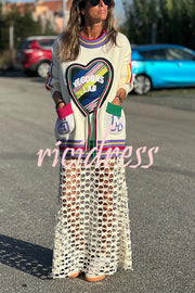 Feel Good knitted colorful heart loose pullover sweater