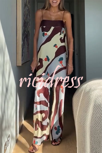 Loving Views Satin Unique Print a-line Tank and Elastic Waist Loose Pants Set