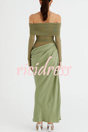 Exquisite Sexy Mesh Patchwork Off Shoulder Cutout Ruched Maxi Dress