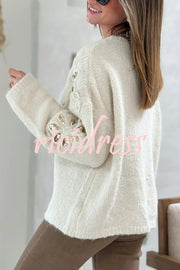 Fashionable Sequined Floral Loose Long-sleeved Knit Sweater