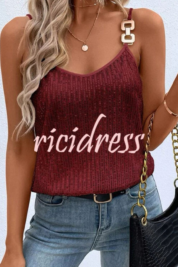 Dreamy and Dazzling Solid Sequin Buckle Cami Top