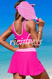 Fashion Contrast Color Stretch Sports Two-piece Bikini Swimsuit