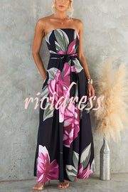 Just Heavenly Floral Print Off Shoulder Tie-up Wide Leg Jumpsuit