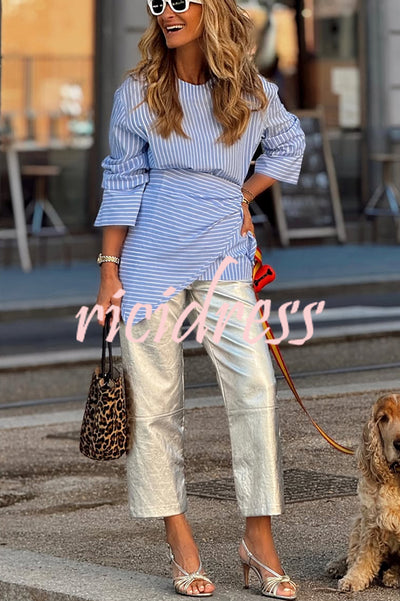 Meliora Striped Multi Position Scarf Long Sleeve H-line Shirt