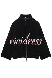 Solid Color Stitching High Collar Long Sleeve Loose Pocket Woolen Coat