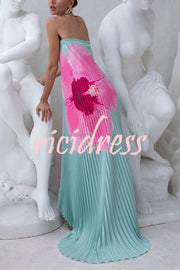 All about Her Pleated Floral Print Off Shoulder A-line Maxi Dress