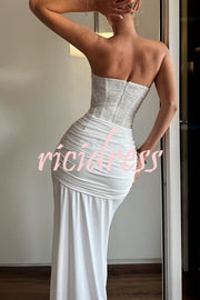 Carina Sequined and Satin Jersey Off Shoulder Ruched Knot Drape Maxi Dress
