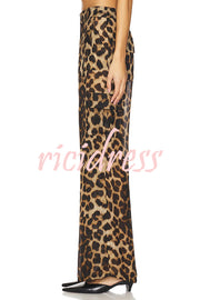 Minka Chiffon Leopard Elastic Waist Pocketed Loose Cargo Pants