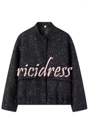 Fashion Sequin Long Sleeve Casual Pocket Loose Jacket