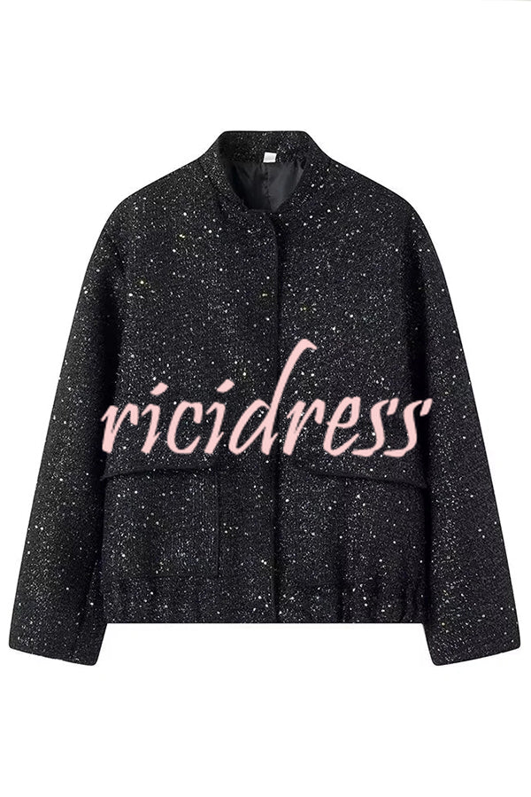 Fashion Sequin Long Sleeve Casual Pocket Loose Jacket