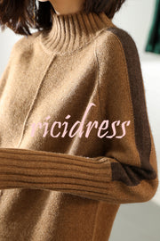 Dbfbdtu Knitted Turtleneck Slit Long Sleeved Mini Dress