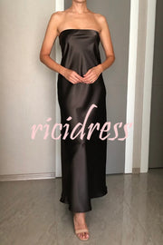 Satin Solid Color Elegant Strapless Slim Maxi Dress