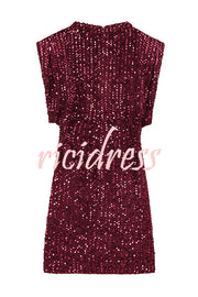 Fashionable Sequined Round Neck Sleeveless Slim-fit Mini Dress