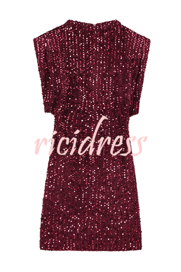 Fashionable Sequined Round Neck Sleeveless Slim-fit Mini Dress