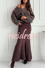 Caitlin Knit Stretch Fabric High Waist Fishtail Casual Maxi Skirt