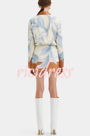 Lake Days Satin Colorblock Unique Print Tie-up Shirt Mini Dress