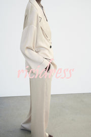Fashionable Pleated Elastic Waist Tie Casual Pocket Wide-leg Pants