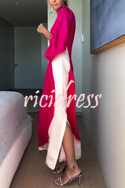 Contrast Print Elegant One-sleeve Slit Maxi Dress