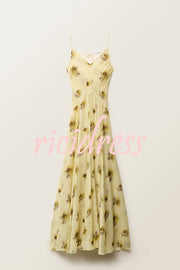 Sunset Glow Floral Print V-neck Thin Straps Flare Hem Maxi Dress
