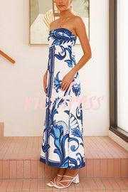 Unique Botanical Print Off-the-shoulder Fitted Maxi Dress