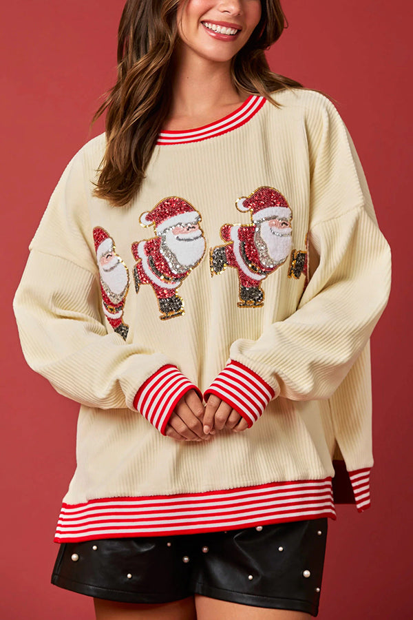 Christmas Decoration Sequined Round Neck Long Sleeve Sweatshirt