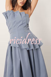 Fashionable Chic Off Shoulder Structured Pleat Corset A-line Midi Dress