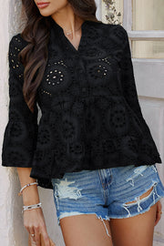 Solid Color Casual Resort Style Hollow V-neck Shirt