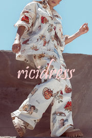 Angel Wings Denim Unique Print Mid Rise Pocket Loose Pants