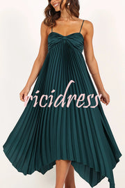 Solid Color Sexy Suspender Pleated Irregular Midi Dress