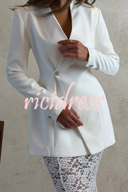 Poetic Muse Stand V-neck Rhinestone Button Up Long Sleeve Blazer
