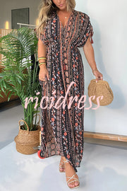 Ethnic Style Unique Print V-neck Loose Maxi Dress