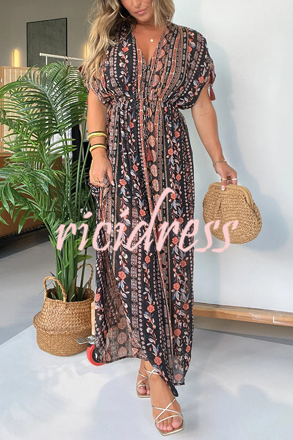 Ethnic Style Unique Print V-neck Loose Maxi Dress