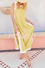 Ellie Contrast Color Sleeveless Midi Top and Elastic Waist Pocket Shorts Set