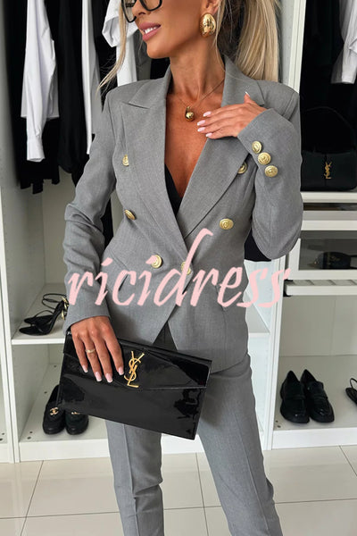 Feeling of Confidence Metal Button Long Sleeve Lapel Blazer