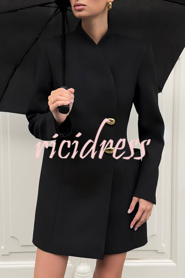 Kayleen Stand V-neck Decorative Metal Button Long Sleeve Pocket Blazer Mini Dress
