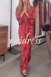Unique Printed V-neck High-waisted Loose-fitting Holiday Maxi Dress