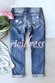 Distressed Printed Street Contrast Hip Hop Style Jeans
