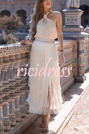 Elegant Tassel Hem Elastic Waist Casual Maxi Skirt