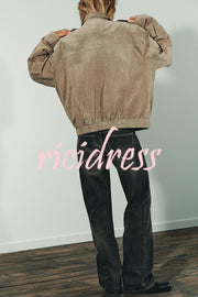 Fashionable Suede Loose Pocket Leather Jacket