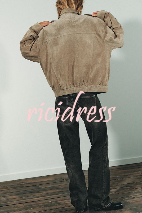 Fashionable Suede Loose Pocket Leather Jacket