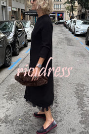 Jollie Knit Long Sleeve Front Slit Midi Sweater and Pleated Tulle Stretch Tank Midi Dress Two-piece Set