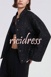 Fashion Sequin Long Sleeve Casual Pocket Loose Jacket