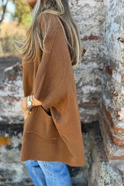 Solid Color Casual Hooded Single Button Pocket Loose Cape Jacket