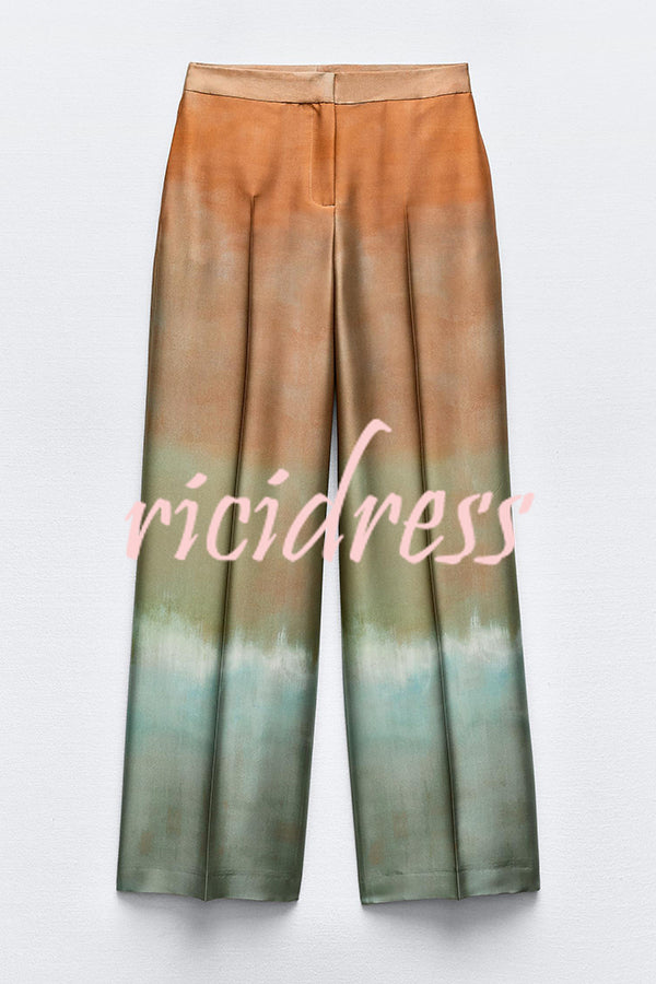 Fashion Gradient Print Casual Pocket Straight Pants