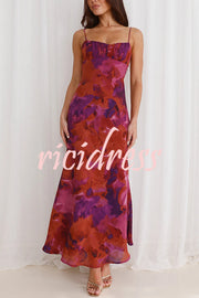 Fashion Tie-dye Backless Suspender Holiday Maxi Dress