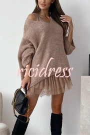 Solid Color Loose V-neck Casual Knitted Sweater