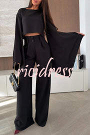 City Atelier Bell Slit Sleeve Top and High Rise Pocket Wide Leg Pants Set