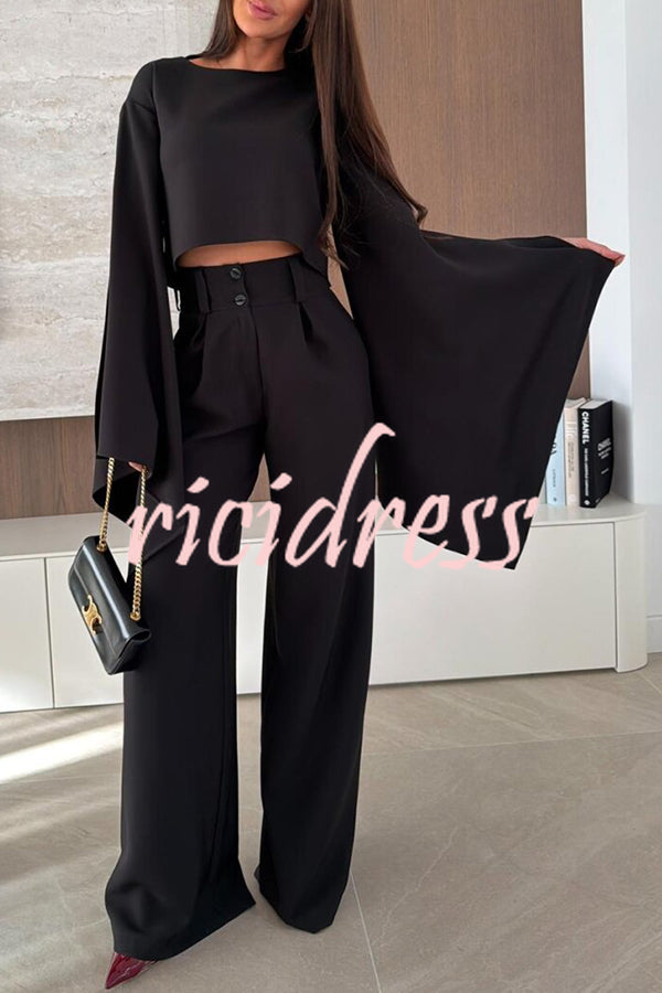 City Atelier Bell Slit Sleeve Top and High Rise Pocket Wide Leg Pants Set